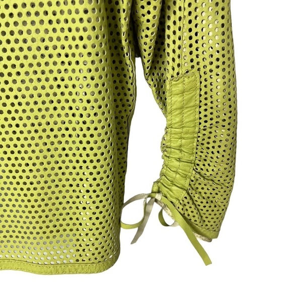 J’envie Perforated Leather Open Front Jacket Green Size Medium - Picture 4 of 6